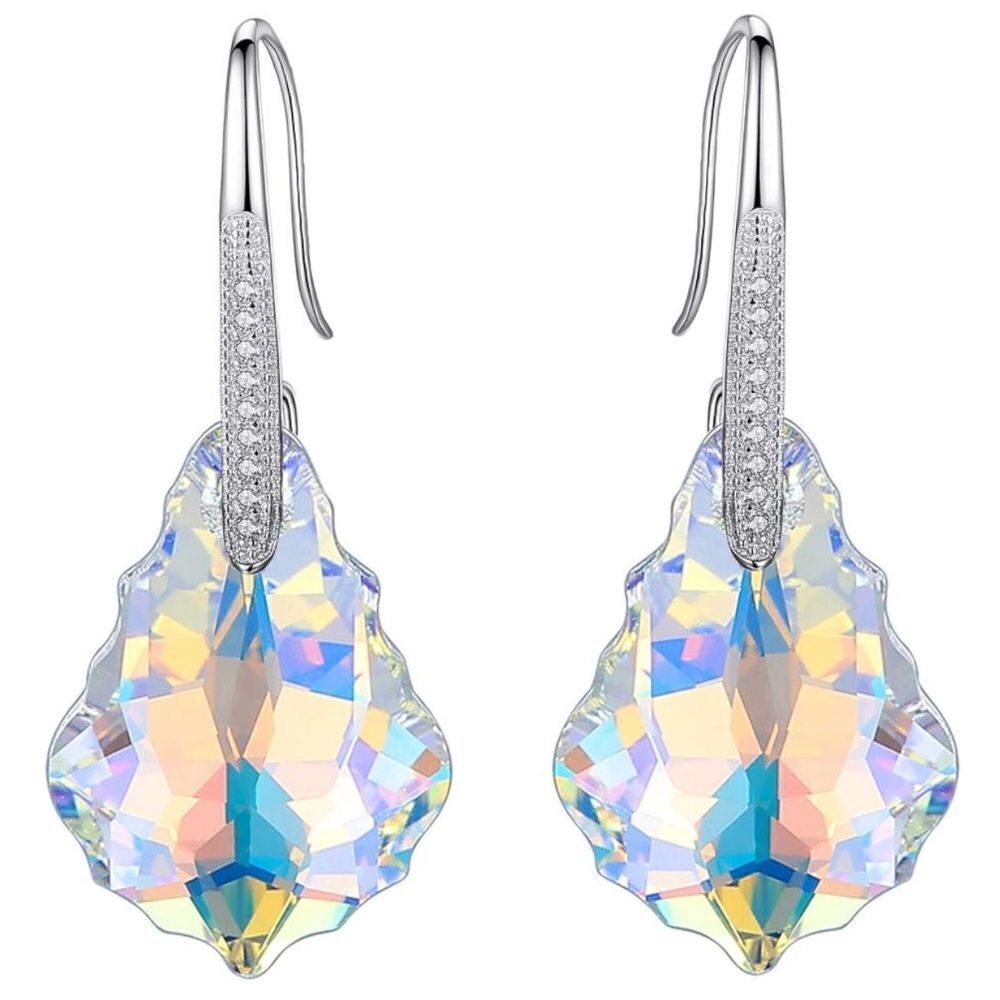 .925 Sterling Silver with Iridescent AB Cubic Zirconia Baroque Hook Earrings